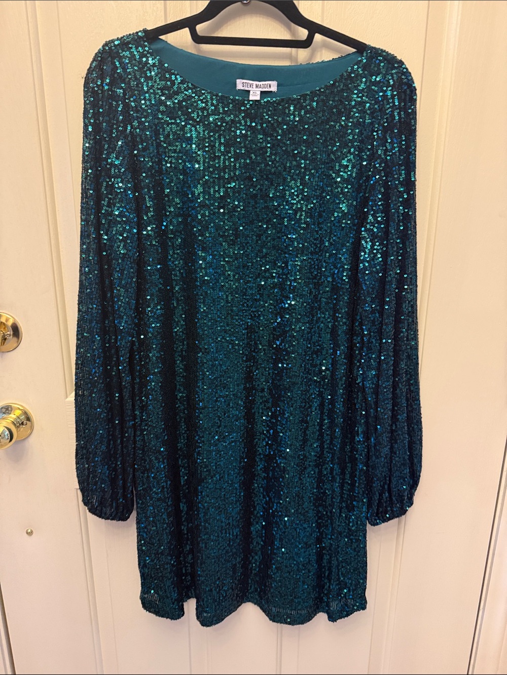 Steve Madden Teal Sequin Long-Sleeve Shift Dress